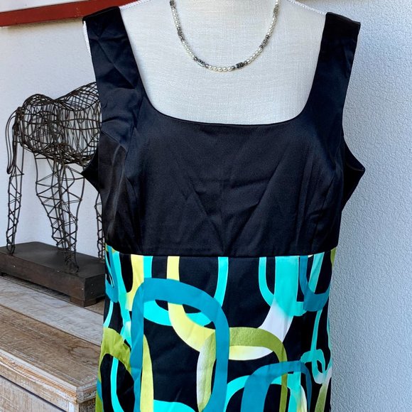 Dress Barn Geometric Turquoise Black Blue Green Dress 16 - Picture 4 of 8